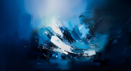 Aufkleber - Abstract background with dynamic brushstrokes in shades of blue and white.  Expressive painting with a textured and artistic feel.