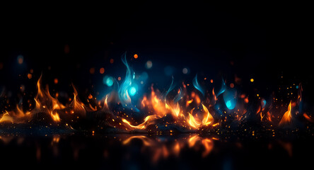 Aufkleber - Vibrant orange and blue flames dance in an abstract background. A dynamic and fiery scene unfolds against a dark backdrop.