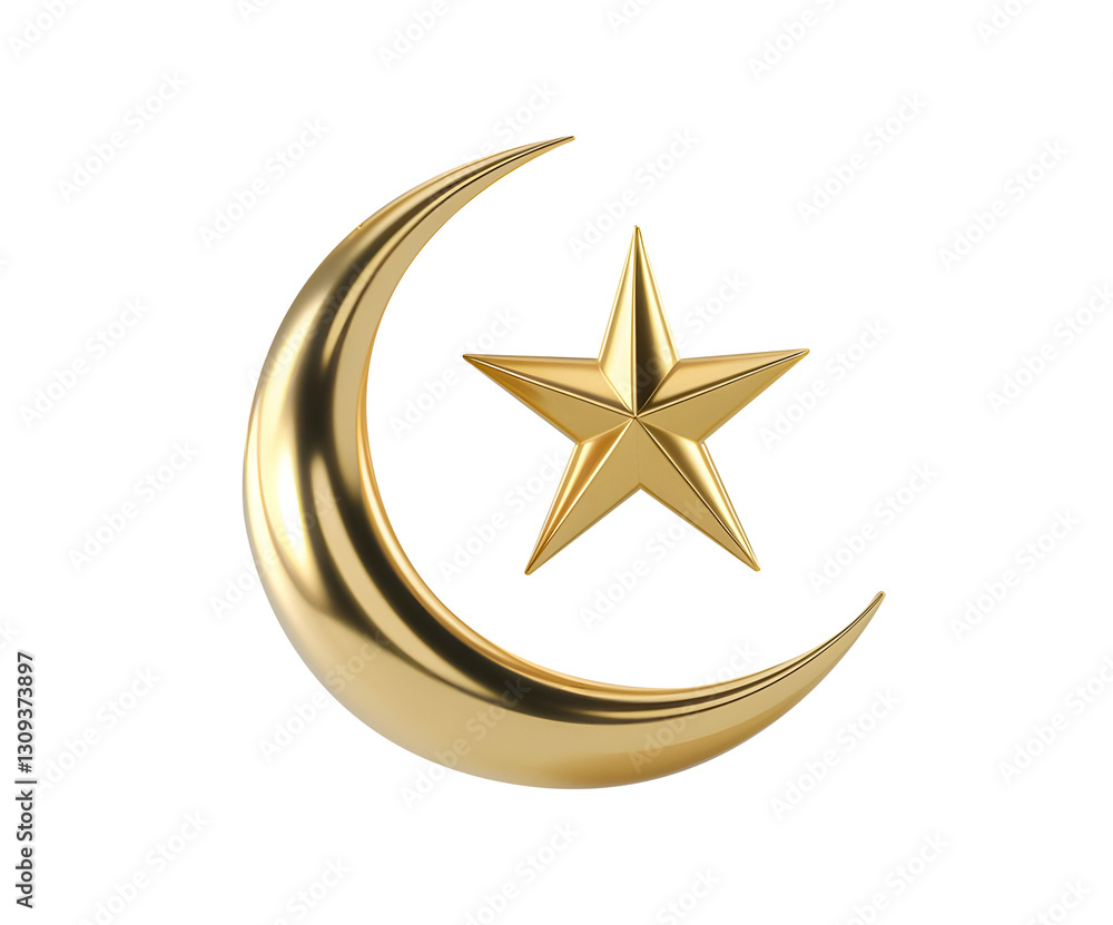3d glossy golden crescent moon with star PNG transparent cutout Islamic ...