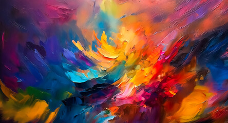 Poster - Vibrant abstract background featuring a dynamic burst of color with expressive brushstrokes, creating an energetic and artistic painting.