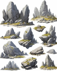 Leinwandbilder - a collection of stones on the ground, a natural collection of grey rocks 