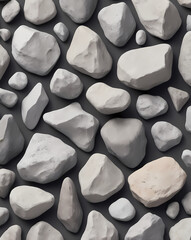 Leinwandbilder - an array of smooth, grey stones arranged on a dark surface, with various sizes and textures
