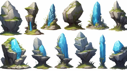 Leinwandbilder - a collection of abstract rock formations with a vibrant look. There are multiple different shapes, colors, and textures. It could be used for game backgrounds, graphic design, art projects.