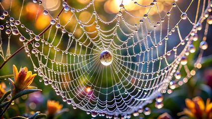 spider web with dew drops