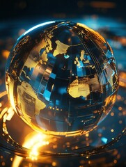 Poster - Futuristic 3D globe featuring semi transparent structures and glowing highlights symbolizing global diplomacy and connection Generative AI