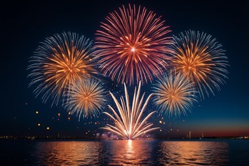 Wall Mural - fireworks are lit up in the sky over a body of water