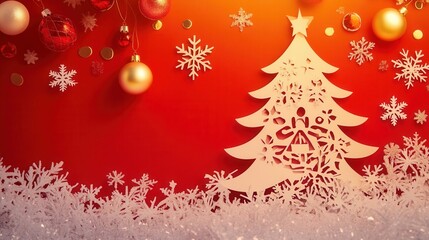 Aufkleber - Christmas cutout with festive ornaments and a glowing tree creates a cozy holiday atmosphere in a warm setting Generative AI