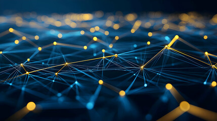 Abstract Network Connections with Blue And Yellow Dots And Lines Displaying Technology And Internet Communication
