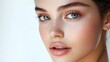 © Harry - Beautiful Woman Face Closeup Portrait Natural Makeup Soft Skin Green Eyes Perfect Eyebrows Healthy Glow Beauty Shot Cosmetics Model Attractive Female