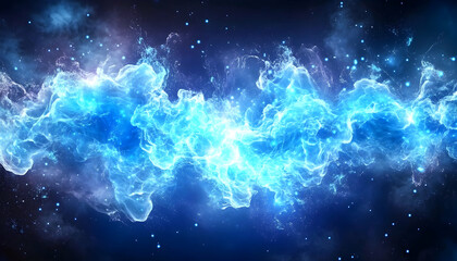 abstract blue energy wave, cosmic fire, nebula.
