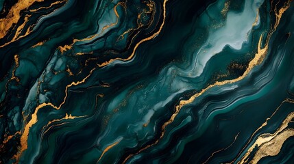 Fototapete - Mesmerizing abstract fluid marble texture with swirling patterns luxurious metallic hues and a dynamic modern aesthetic  This captivating digital art background showcases a sophisticated