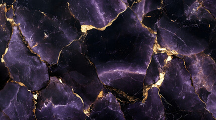 Poster - Mesmerizing abstract texture with a striking amethyst inspired color palette and shimmering golden accents  This moody dramatic