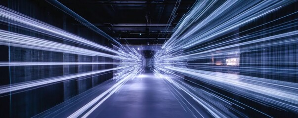 Wall Mural - a long hallway with speed lines and a futuristic appearance