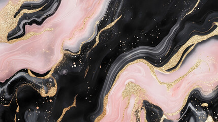 Poster - Mesmerizing Cosmic Marble Abstract Texture Wallpaper with Glittering Gold Accents  Vibrant dreamlike and captivating digital art background with fluid prismatic patterns and a touch of luxury