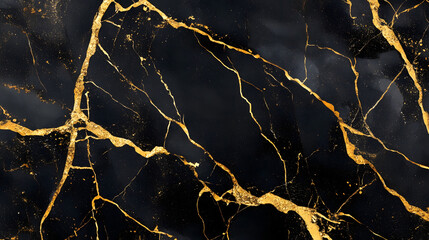 Aufkleber - Mesmerizing Cracked Marble Texture with Golden Veins Abstract Background  Luxurious and Elegant Polished Stone Surface Pattern for Decor Design or Wallpaper