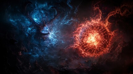 Aufkleber - Surreal cosmic conflict celestial being builds dimensional barrier in dramatic digital art environment
