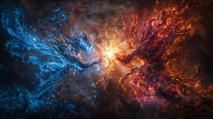 Leinwandbilder - Celestial beings clash in cosmic battle outer space digital artwork stellar arena epic showdown