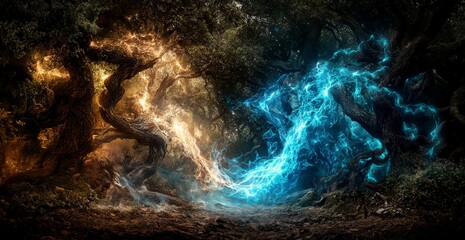 Aufkleber - Celestial mage unleashes magic in enchanted forest fantasy art mystical environment captivating view