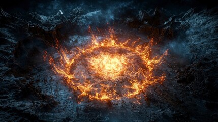 Aufkleber - Celestial practitioner creates dimension-warping bar in fiery landscape dramatic visual art nighttime fantasy