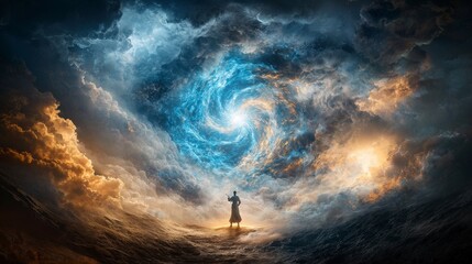 Aufkleber - Celestial practitioner engages with cosmic energy ethereal landscape digital art mystical environment dramatic viewpoint