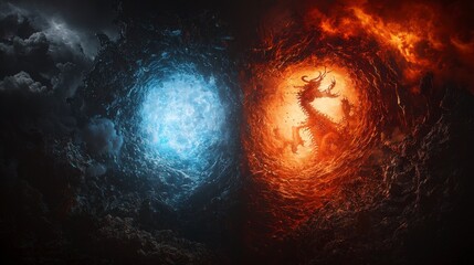 Poster - Dimensional rift opens between gods and dragons fantasy realm digital art cosmic environment dramatic viewpoint