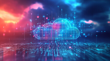 Abstract digital cloud computing network technology data innovation web cyber server future global