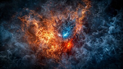 Poster - Warrior unleashes fiery qi attack in a dynamic fantasy battle digital art with dramatic atmosphere