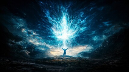 Aufkleber - Celestial energy burst vast open sky digital art cosmic landscape dramatic viewpoint spiritual awakening