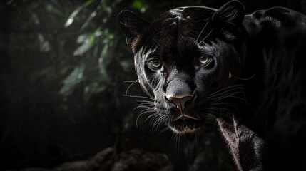 Wall Mural - captivating wild panther portrait striking front view rich textures dramatic lighting emphasizing na
