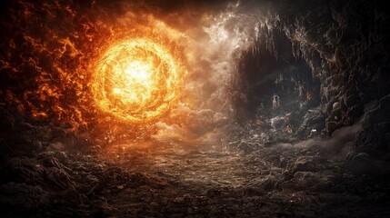 Wall Mural - celestial battle between heaven earth and hell fantasy realm digital art surreal landscape dramatic 