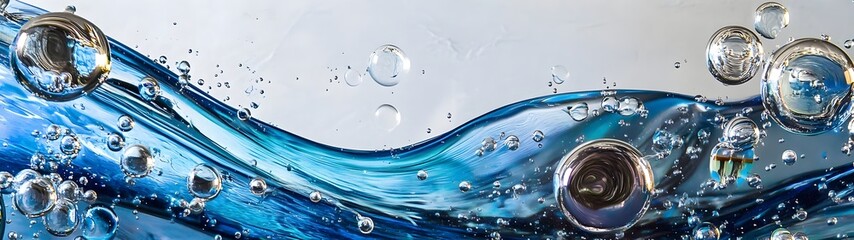 Leinwandbilder - Vibrant Liquid Dynamics and Cascading Water Flows with Abstract Bubble Formations  Captivating abstract image showcasing the movement transparency and energy of water in an ethereal