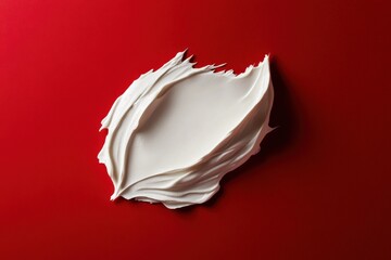 Poster - Creamy white texture on vibrant red background showcases culinary art and design elements in a minimalist style