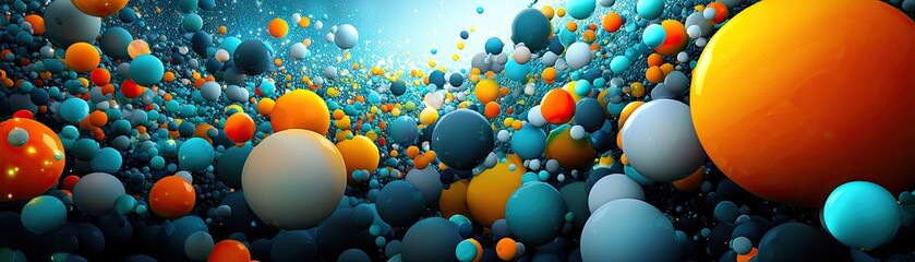 Wall Mural - colorful spheres flow, abstract background, vibrant, digital art, website banner