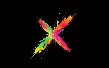 Fototapete - letter x vibrant shaped splatter of watercolor paints bursts against solid black backdrop colorful explosion