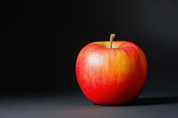 Aufkleber - Bright red apple resting on a dark surface with subtle shadows highlighting its texture and color
