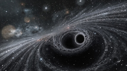 Wall Mural - Black hole against starfield, artwork. Multiverse travel, time, black hole, universe, dimension