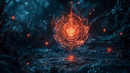 Aufkleber - Floating ancient symbols in a mystical dimension digital art surreal environment fantasy viewpoint