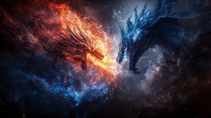 Poster - Epic battle of celestial dragons a fantastical showdown in the cosmos digital art mystical landscape perspective