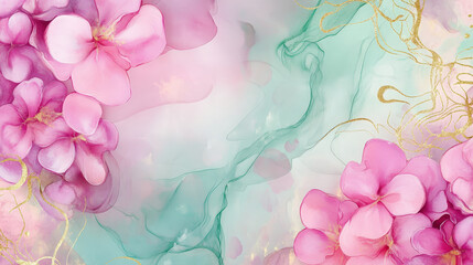 Poster - Delicate pink flowers rest against a colorful pastel background, creating a soothing, artistic atmosphere perfect for decoration