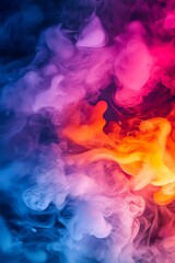 Wall Mural - vertical abstract colorful smoke swirling against a black background.