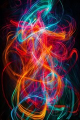 Wall Mural - vertical abstract colorful smoke swirling against a black background.