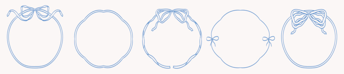 round frame with bow and ribbons. hand drawn coquette borders for wedding invitation card. whimsical