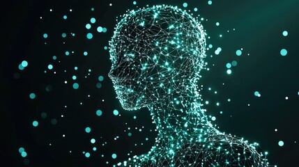 Wall Mural - digital woman profile, glowing particles, dark background, ai concept, tech illustration