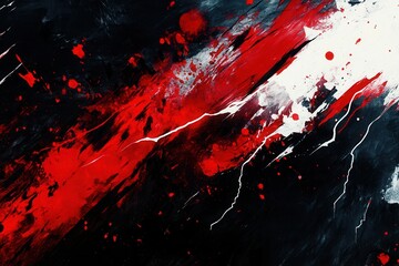 Fototapete - Dynamic expression of chaos with bold red and black strokes accompanied by bright lightning on an abstract background Generative AI