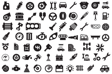 a set of car parts and automotive accessories in vector format. ideal for repair shop designs, mecha