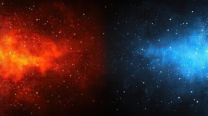 Wall Mural - fiery red and cool blue nebulae clash in space; cosmic background; science fiction, fantasy art