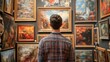 © ATH'HAR Art Ai - Man observes art framed in a gallery.