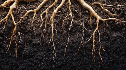 exposed tree roots in dark soil - nature's underground network