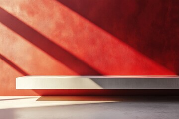 Poster - Empty shelf on red wall with dramatic lighting creating high-end atmosphere