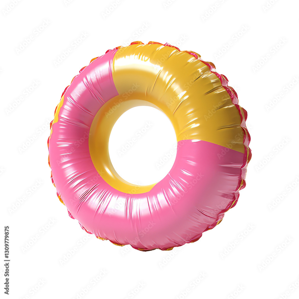 Realistic inflatable swim ring with pink and yellow color combination ...